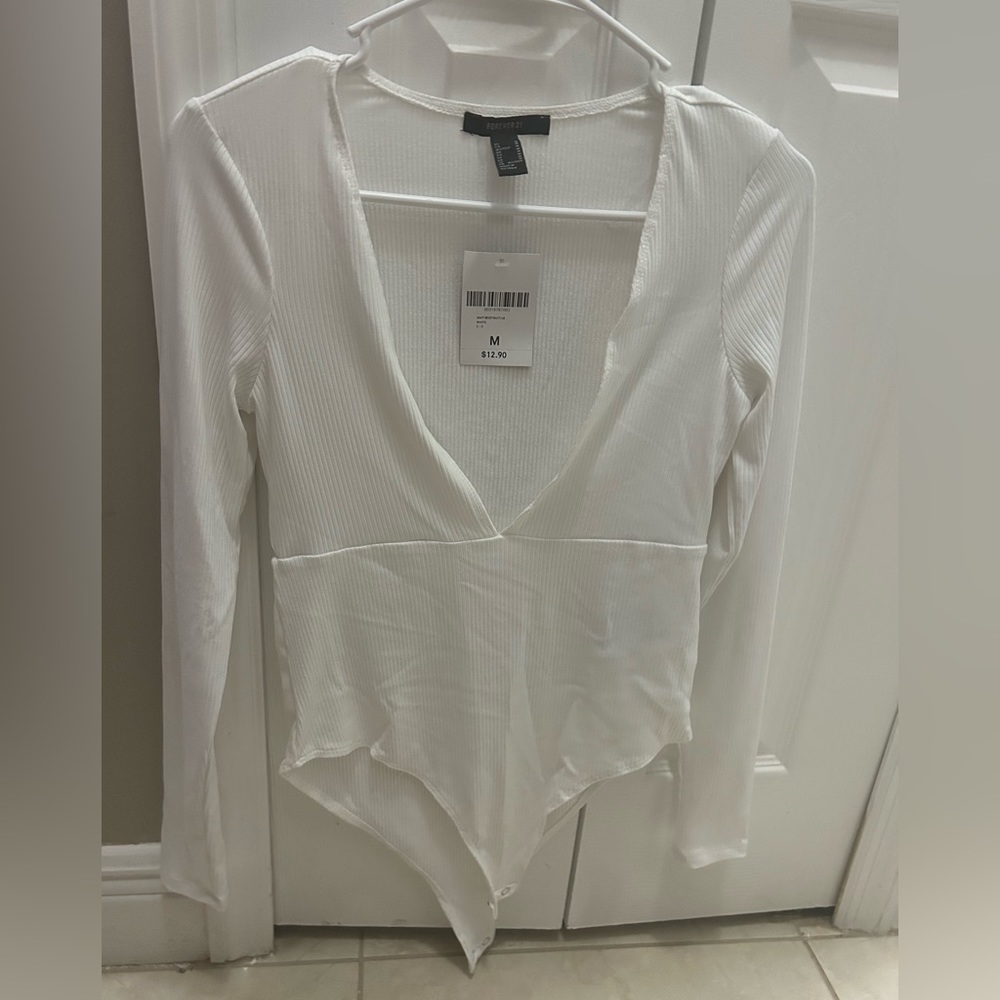 Forever 21 Low V neck Long Sleeve Bodysuit